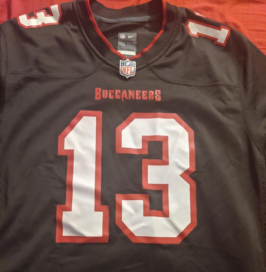 This is wide receiver Mike Evans jersey of the reigning Super Bowl champs, the Tampa Bay Buccaneers. (photo/ Willis Smith)