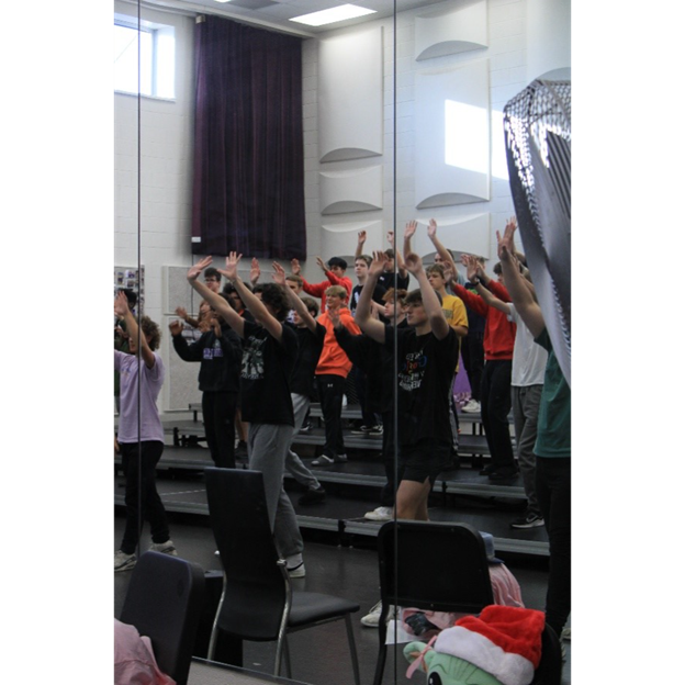 The Blend are learning the choreography for the song “Sparklejollytwinklelingley” for the Holiday Concert in December.