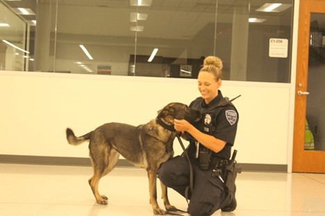 Officer James and her dog Kaya walk the halls looking for things that can hurt students and staff members.  