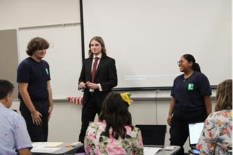 Seniors Logan Astin, Tyler Phillips and Hallie Voight are pitching their product. The sharks are hearing more to see if they want to invest.  
