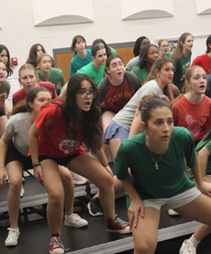 While the students perform, they are looking at the mirrors to see any mistakes that could take place. 